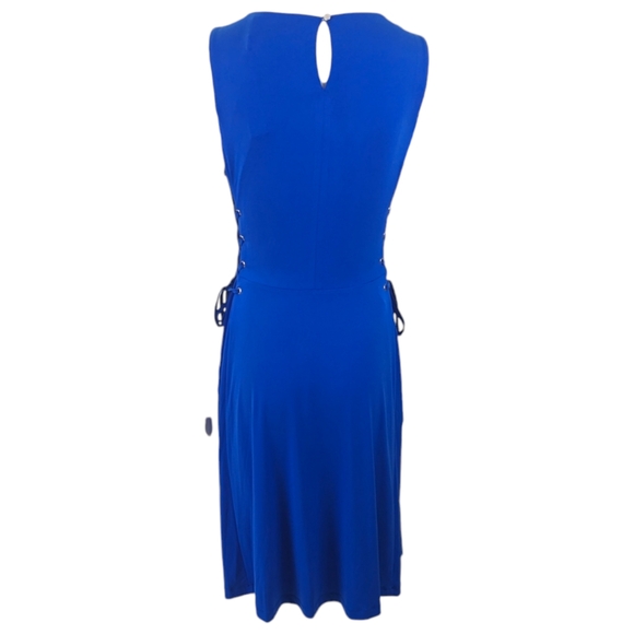 Tahari Lace Up Stretch Sheath Dress Womens Medium NEW Blue Career Work Dress - Picture 7 of 13